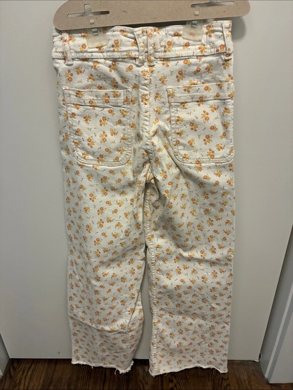 Zara White Marine Jeans with Orange- Yellow Floral Print
